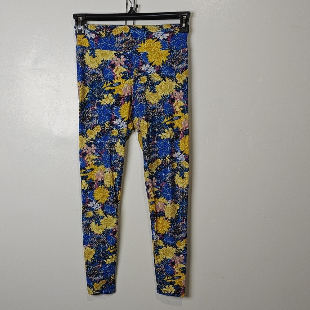 LuLaRoe Vibrant Floral Leggings - Blue and Yellow